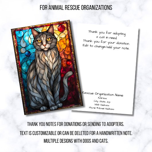 Stained Glass Animal Rescue Organization Cat Gray Bedankkaart