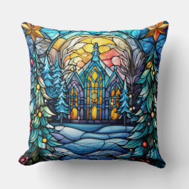 Stained Glass Art Throw Pillow – Holiday Floral Kussen