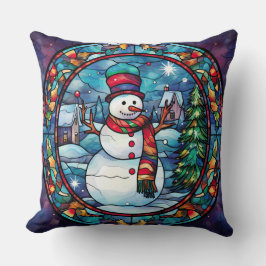 Stained Glass Art Throw Pillow – Holiday Floral Kussen