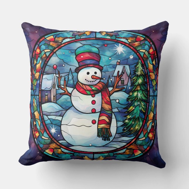 Stained Glass Art Throw Pillow – Holiday Floral  Kussen (Voorkant)