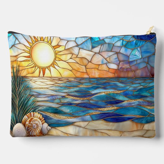 Stained Glass Beach Sunset Accessory Pouch Etui (Achterkant)