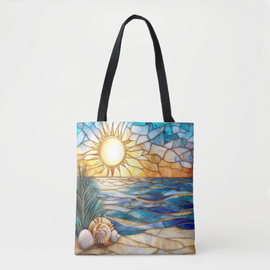 Stained Glass Beach Sunset Tote Bag (Voorkant)