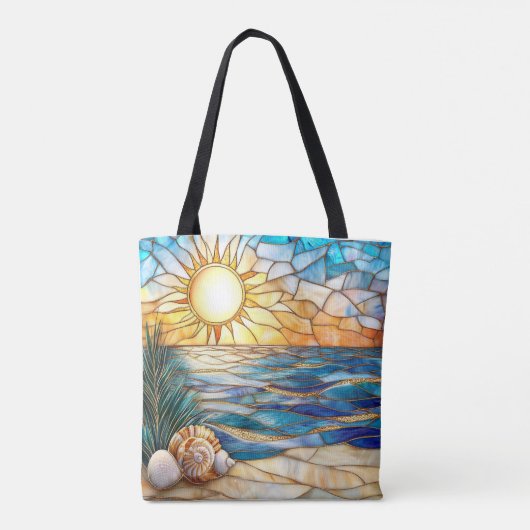 Stained Glass Beach Sunset Tote Bag (Achterkant)