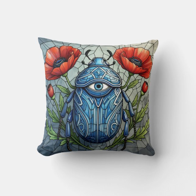 Stained Glass Beetle Eye Poppies Unique Bug Insect Kussen (Voorkant)
