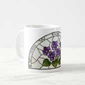Stained Glass Birth Flower February Violet Name Koffiemok (Voorkant links)