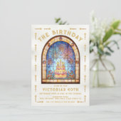 Stained Glass Birthday Party Cake Tarot Card Kaart (Staand voorkant)