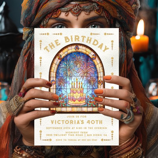 Stained Glass Birthday Party Cake Tarot Card Kaart