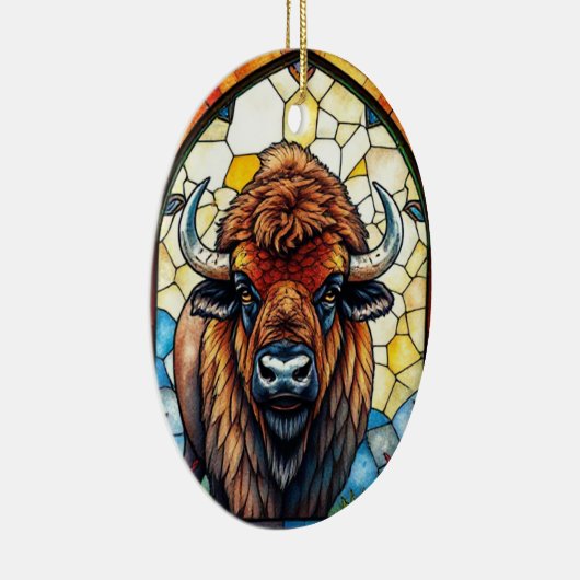 Stained Glass Bison Buffalo Tribal Animal Art Keramisch Ornament (Rechts)