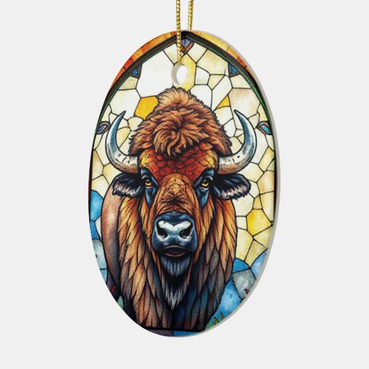Stained Glass Bison Buffalo Tribal Animal Art Keramisch Ornament (Links)