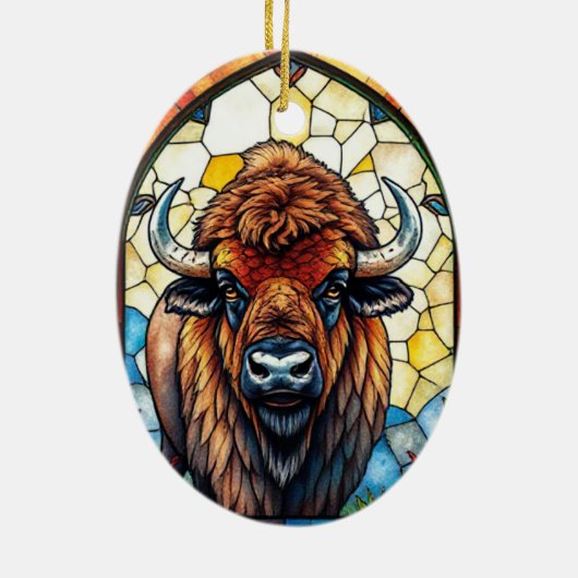 Stained Glass Bison Buffalo Tribal Animal Art Keramisch Ornament (Achterkant)