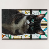 Stained Glass Black and White Cat Jigsaw Puzzle Legpuzzel (Horizontaal)