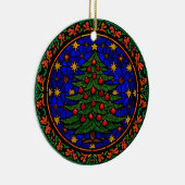 Stained Glass Blue Night Christmas Tree Keramisch Ornament (Rechts)