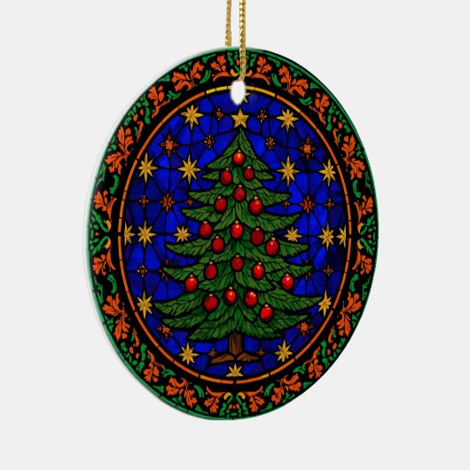 Stained Glass Blue Night Christmas Tree Keramisch Ornament (Rechts)