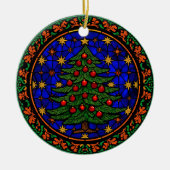 Stained Glass Blue Night Christmas Tree Keramisch Ornament (Voorkant)