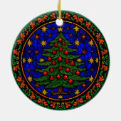 Stained Glass Blue Night Christmas Tree Keramisch Ornament (Achterkant)