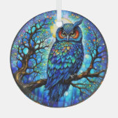 Stained-Glass Blue Owl Circular Glass Ornament (Voorkant)