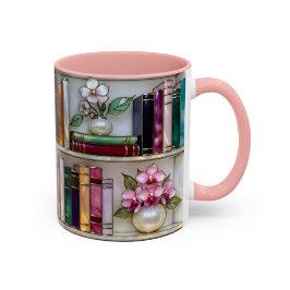 Stained Glass Bookshelf Mug | Book Lover Gift Tweekleurige Koffiemok