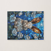 Stained Glass Bunny with White Roses – Jigsaw Puzz Legpuzzel (Horizontaal)
