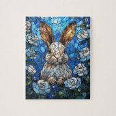 Stained Glass Bunny with White Roses – Jigsaw Puzz Legpuzzel (Verticaal)