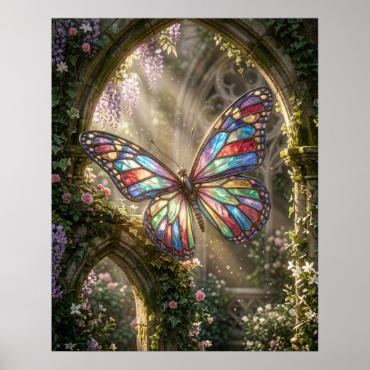 Stained Glass Butterfly Bloom Poster (Voorkant)