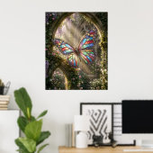 Stained Glass Butterfly Bloom Poster (Thuiskantoor)