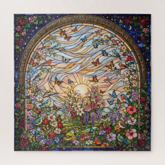 Stained Glass Butterfly Garden Jigsaw Puzzle Legpuzzel (Verticaal)