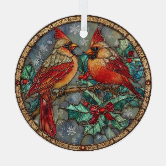 Stained Glass Cardinal Christmas Magic Glas Ornament (Achterkant)