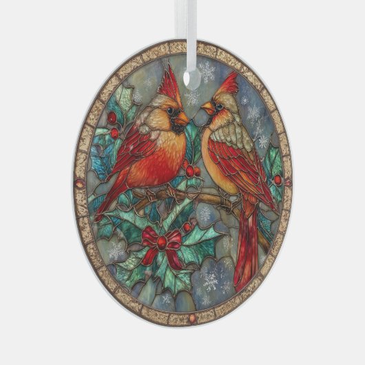 Stained Glass Cardinal Christmas Magic  Glas Ornament (Voorkant Rechts)