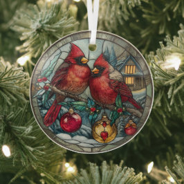 Stained Glass Cardinal Christmas Magic  Glas Ornament