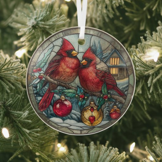 Stained Glass Cardinal Christmas Magic  Glas Ornament (Insitu)