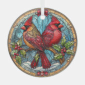 Stained Glass Cardinals on Holly Branch Glas Ornament (Voorkant)