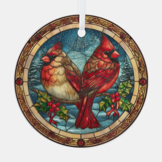 Stained Glass Cardinals on Holly Branch  Glas Ornament (Achterkant)