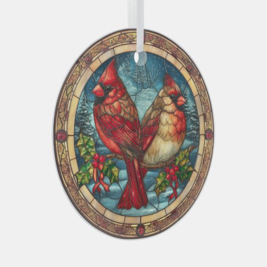 Stained Glass Cardinals on Holly Branch  Glas Ornament (Voorkant Rechts)