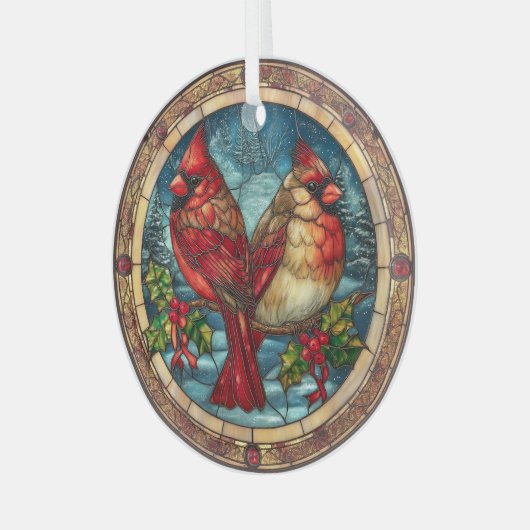 Stained Glass Cardinals on Holly Branch  Glas Ornament (Voorkant links)