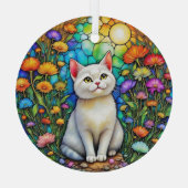 Stained-Glass Cat and Wildflowers Glass Ornament (Achterkant)