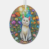 Stained-Glass Cat and Wildflowers Glass Ornament (Voorkant Rechts)
