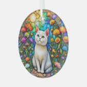 Stained-Glass Cat and Wildflowers Glass Ornament (Voorkant links)