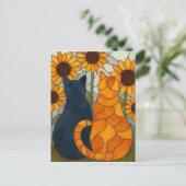 Stained Glass Cats and Sunflowers Art Design Briefkaart (Staand voorkant)