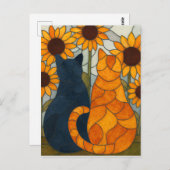 Stained Glass Cats and Sunflowers Art Design Briefkaart (Voorkant / Achterkant)