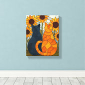 Stained Glass Cats and Sunflowers Art Design Canvas Afdruk (Insitu (Houten vloer))
