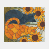 Stained Glass Cats and Sunflowers Art Design Fleece Deken (Voorkant (Horizontaal))