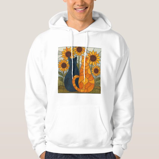 Stained Glass Cats and Sunflowers Art Design Hoodie (Voorkant)