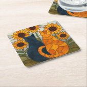 Stained Glass Cats and Sunflowers Art Design Kartonnen Onderzetters (Schuin)