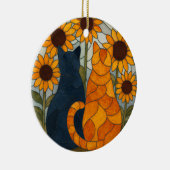 Stained Glass Cats and Sunflowers Art Design Keramisch Ornament (Rechts)