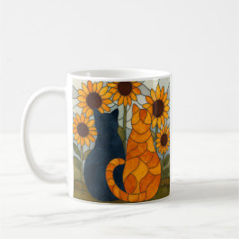 Stained Glass Cats and Sunflowers Art Design Koffiemok