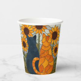 Stained Glass Cats and Sunflowers Art Design Papieren Bekers