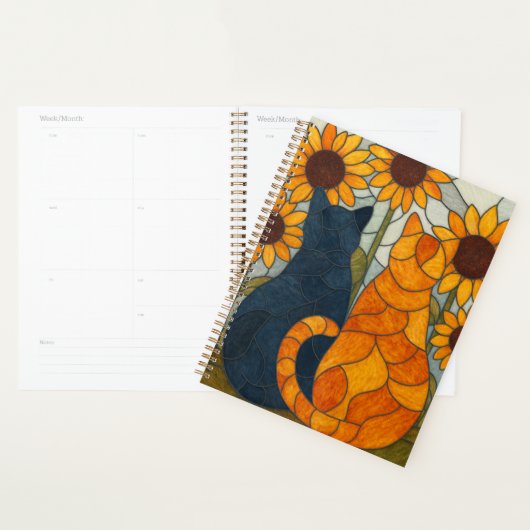 Stained Glass Cats and Sunflowers Art Design Planner (Display)