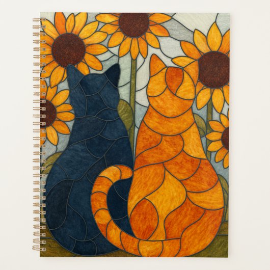 Stained Glass Cats and Sunflowers Art Design Planner (Voorkant)