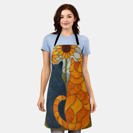 Stained Glass Cats and Sunflowers Art Design Schort (Gedragen)