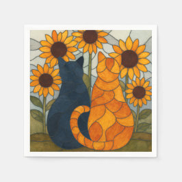 Stained Glass Cats and Sunflowers Art Design Servet